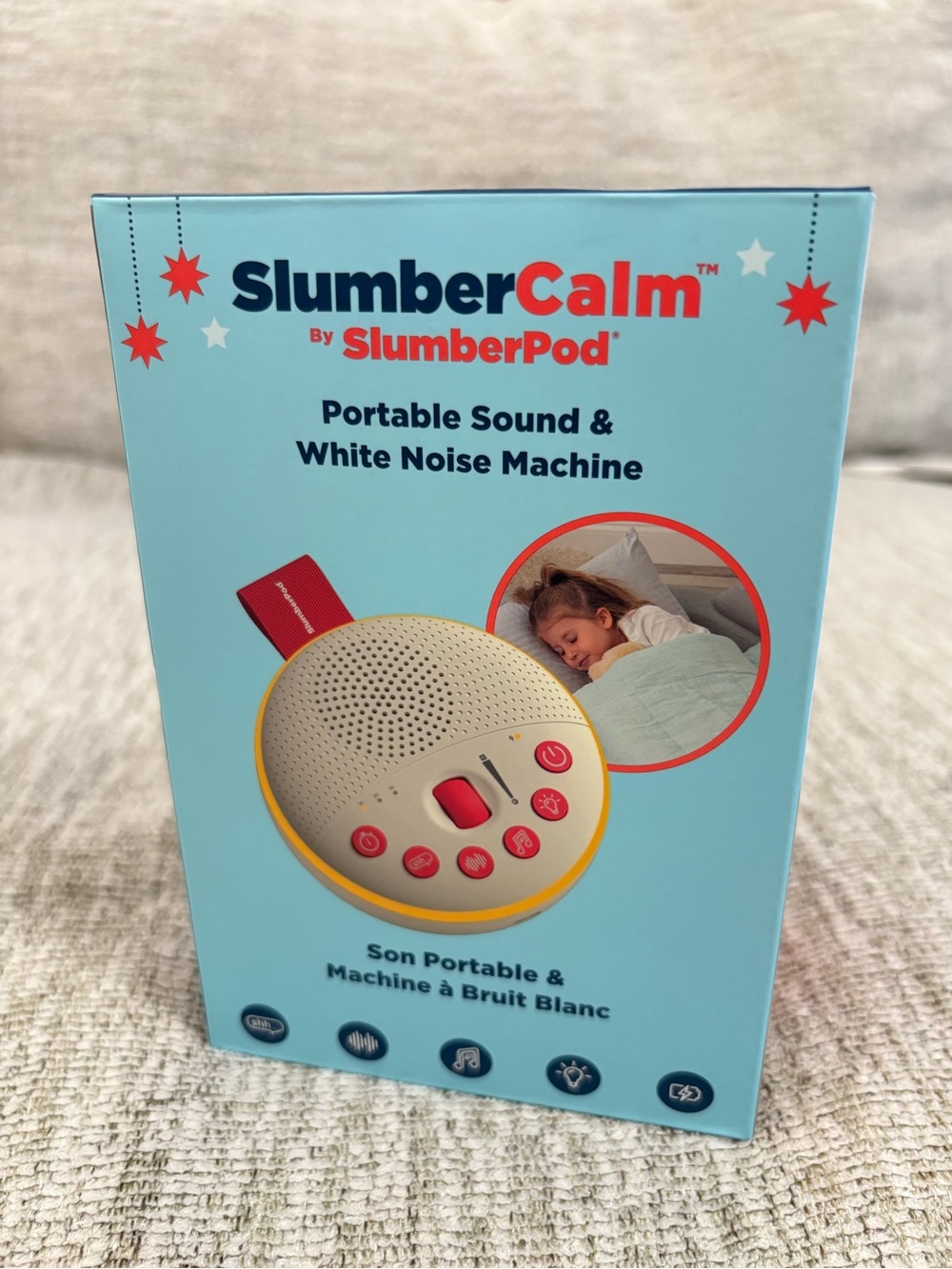 SlumberCalm Portable Sound & White Noise Machine - Yellow with Red Accents